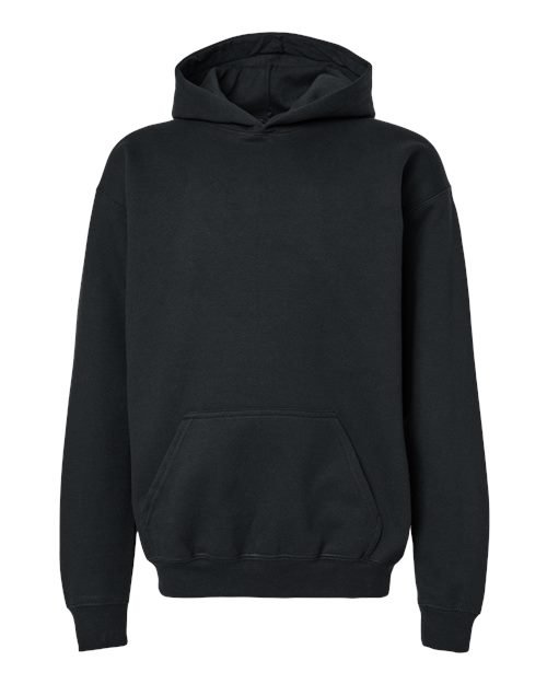 Youth Softstyle® Midweight Hooded Sweatshirt — Black (front)