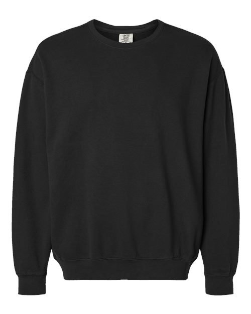 Unisex Garment-Dyed Lightweight Fleece Crewneck Sweatshirt — Black (front)