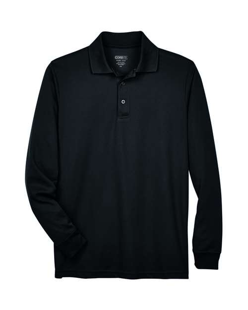Men’s Pinnacle Performance Long Sleeve Piqué Polo — Black (front)