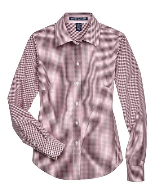 Women’s Crown Collection® Gingham Check Woven Dress Shirt — Burgundy (front)