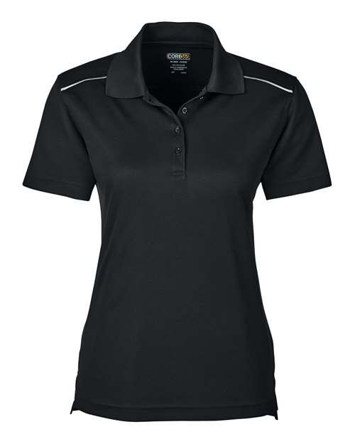 Women’s Radiant Performance Piqué Polo with Reflective Piping — Black (front)