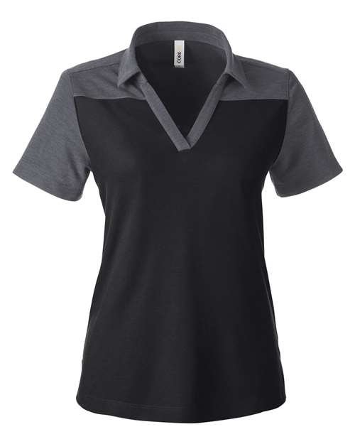 Women’s Fusion ChromaSoft™ Colorblock Polo — Black/ Carbon Heather (front)