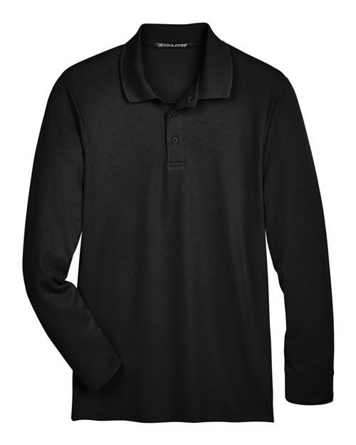 Men’s CrownLux Performance® Plaited Long Sleeve Polo — Black (front)