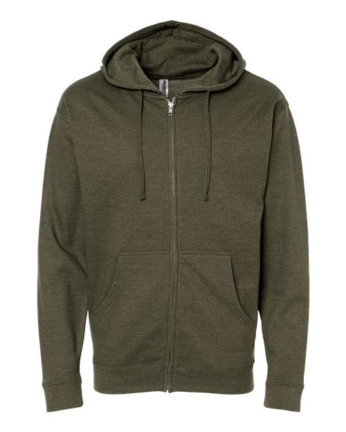 Unisex Midweight Full-Zip Hooded Sweatshirt — Army Heather (front)
