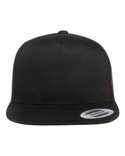 Classic Five-Panel Trucker Cap — Black (front)