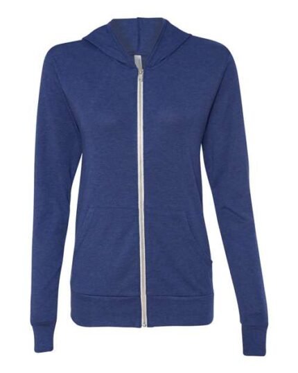 Unisex Triblend Lightweight Full-Zip Hooded Long Sleeve Tee