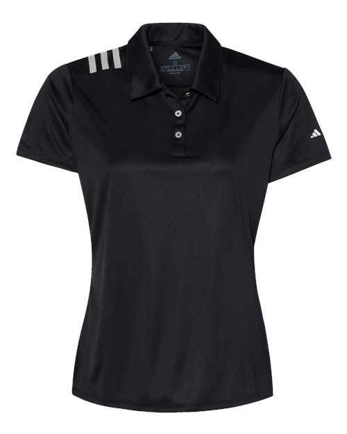Women’s 3-Stripes Shoulder Polo — Black/ White (front)