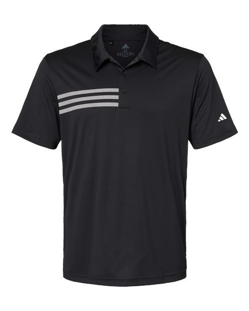 Men’s 3-Stripes Chest Polo — Black/ White (front)