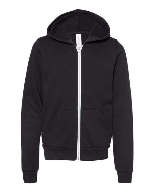 Youth Sponge Fleece Full-Zip Hoodie Sweatshirt — Black (front)