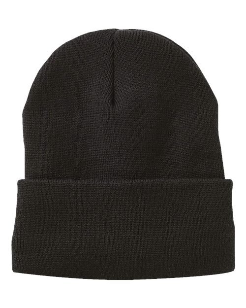 12″ Fleece Lined Cuffed Beanie — Black (front)