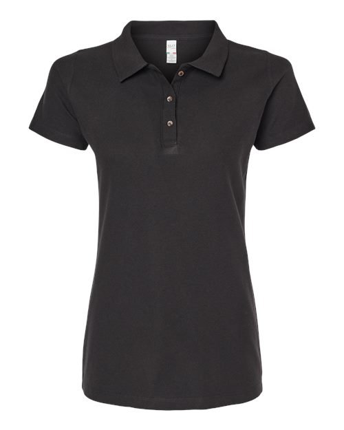 Women’s Ringspun Pique Polo — Black (front)