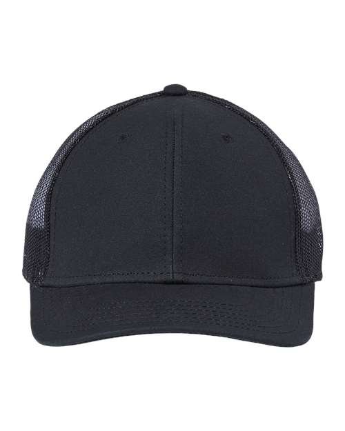 Sustainable Recy Three Trucker Cap — Black/ Black (front)